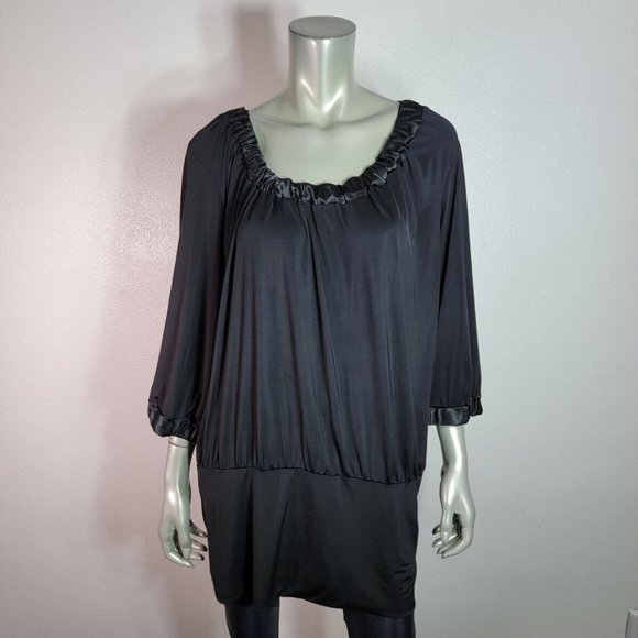 Dots Top Plus Size 3X 3/4 Sleeve Pullover Stretch Banded Hem Casual Black - Picture 2 of 7